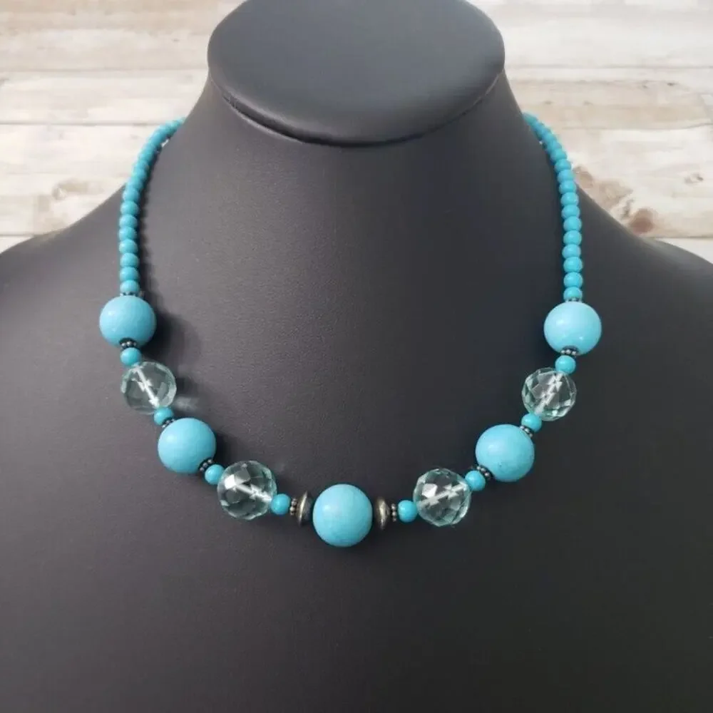 Vintage Necklace - Turquoise Tone Circular Beads Unusual